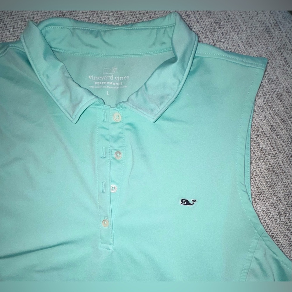 VINEYARD VINES Performance Sleeveless Collared Jersey Mint Green Color Size L